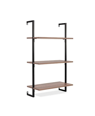 Madera Industrial 3-Shelf Wood Wall-Mounted Open Ladder Bookcase, Metal Frame