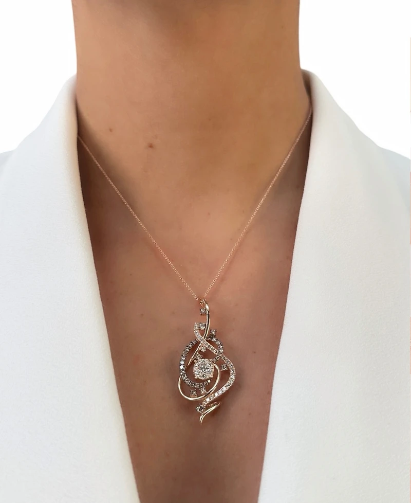 Le Vian Crazy Collection Chocolate Diamond & Nude Swirl Adjustable 20" Pendant Necklace (1-1/2 ct. t.w.) 14k Rose Gold