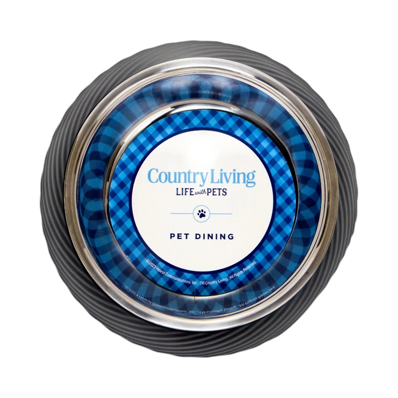 Country Living Set of 2 Twill Melamine Dog Bowls with Removable Stainless Steel Inserts – Stylish & Durable Pet Feeder