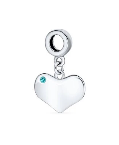 Bling Jewelry Crystal Accent Dangle Heart Shape Charm Bead Sterling Silver
