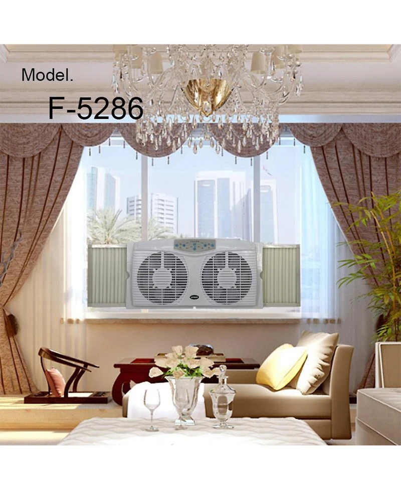 Optimus F-5286 8" Reversible Twin Window Fan with Thermostat