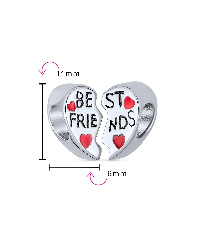 Bling Jewelry Best Friends Bff Split Red Heart Two Piece Charm Bead Sterling Silver