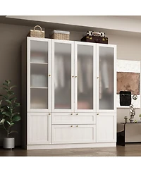 Famapy Glass Doors Armoires with Hanging Rods, Drawers and Shelves