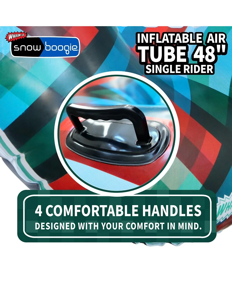 Inflatable Snow Tube, 48" Single/Double Rider Heavy Duty Air Hard Bottom Sled with Handles