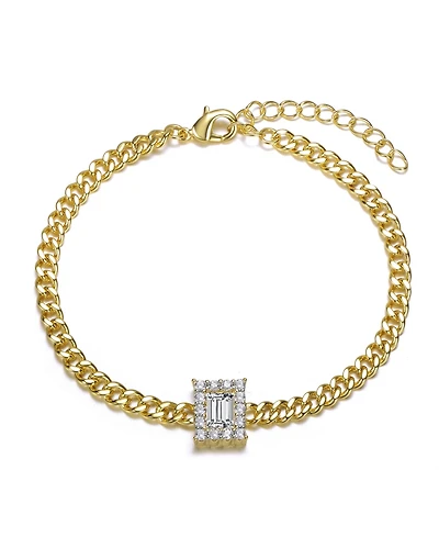 14k Gold Plated with Clear Cubic Zirconia Station Bracelet