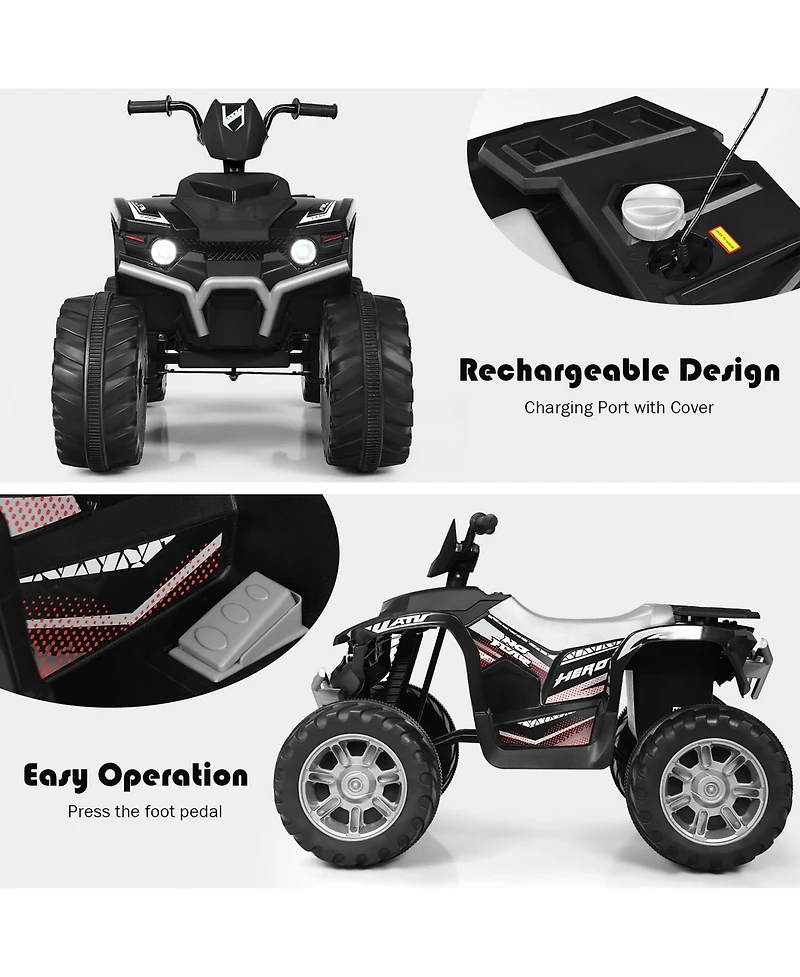 12V Kids 4-Wheeler Atv Quad Ride On Car w/ Led Lights Music Usb