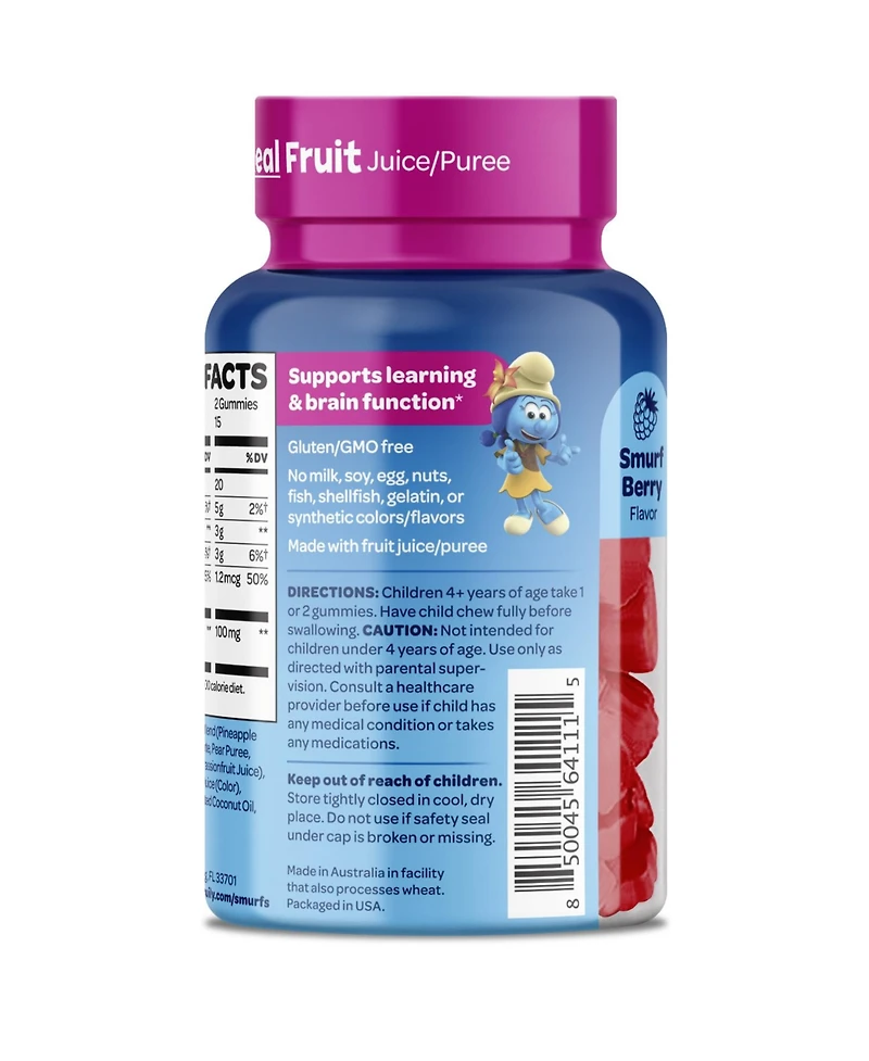 Smurfs Memory & Focus Gummies, Phosphatidylserine & Vitamin B12 Berry Flavored, 30ct