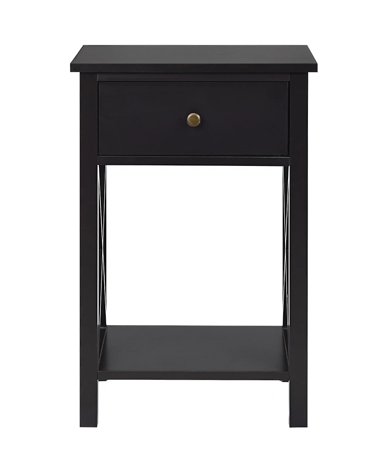 Gymax Set of 2 Nightstand Sofa Side End Table X-Design w/ Shelf Drawer Brown