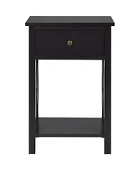 Gymax Set of 2 Nightstand Sofa Side End Table X-Design w/ Shelf Drawer Brown