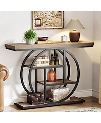 Tribesigns 41.3" Console Table, Industrial 4-Tier Sofa Table Entryway with Circle Base, Narrow Wood Accent Tables Storage Shelves for Livin