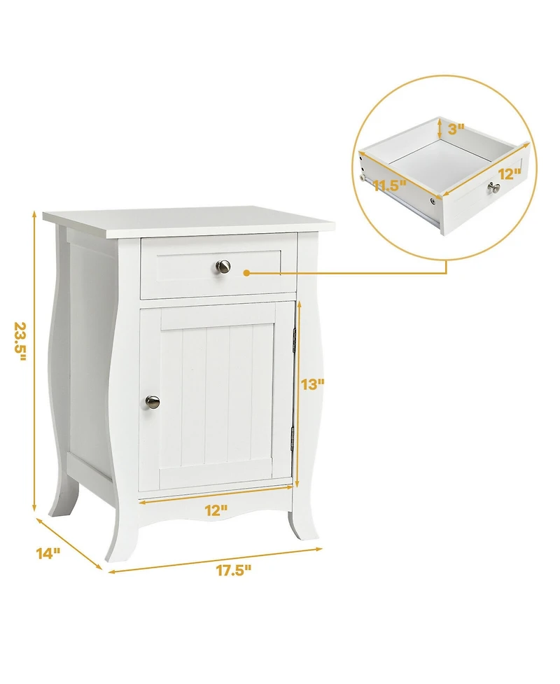 Gymax Accent End Table with Drawer Storage Cabinet Wooden Nightstand White