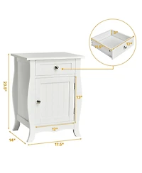 Gymax Accent End Table with Drawer Storage Cabinet Wooden Nightstand White