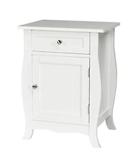 Gymax Accent End Table with Drawer Storage Cabinet Wooden Nightstand White