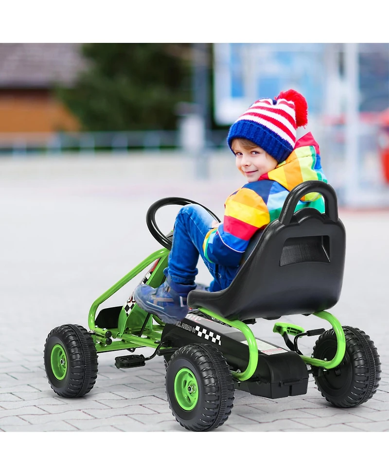Gymax Kids Pedal Go Kart 4 Wheel Ride On Toys w/ Adjustable Seat & Handbrake Red
