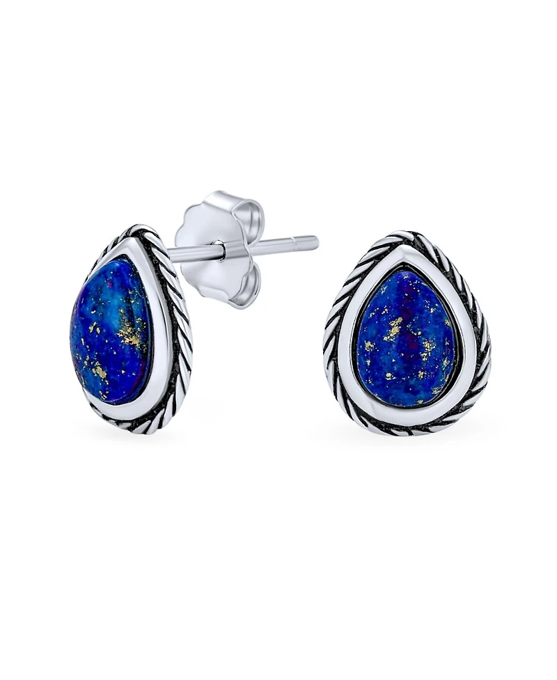 Bling Jewelry Simple Teardrop Pear Shaped Stone Bezel Set Stud Earrings .925 Sterling Silver