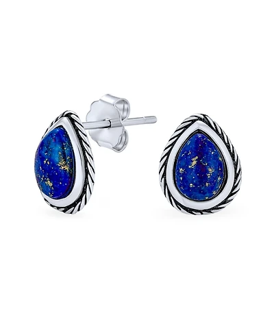 Bling Jewelry Simple Teardrop Pear Shaped Stone Bezel Set Stud Earrings .925 Sterling Silver