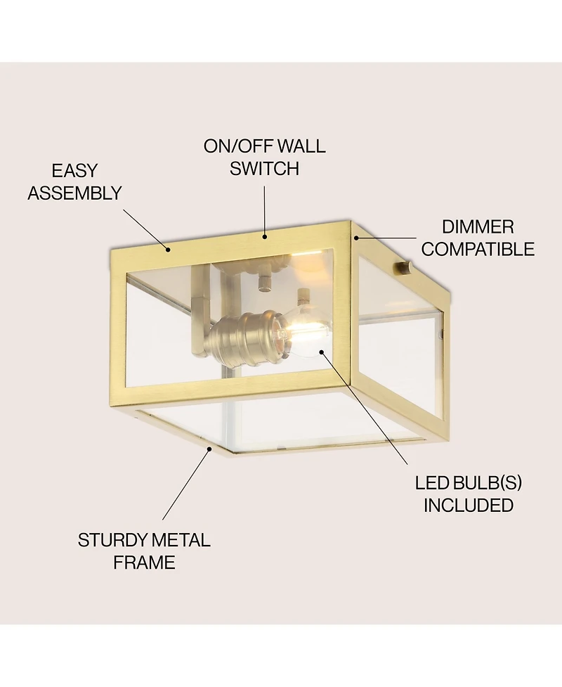 Jonathan Y Eleanor 8" 1-Light Farmhouse Industrial Square Iron/Glass Case Led Flush Mount