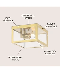 Jonathan Y Eleanor 8" 1-Light Farmhouse Industrial Square Iron/Glass Case Led Flush Mount