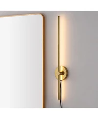 Jonathan Y Anton 27.25" 1-Light Modern Minimalist Iron Adjustable Bar Integrated Led Plug-In Sconce