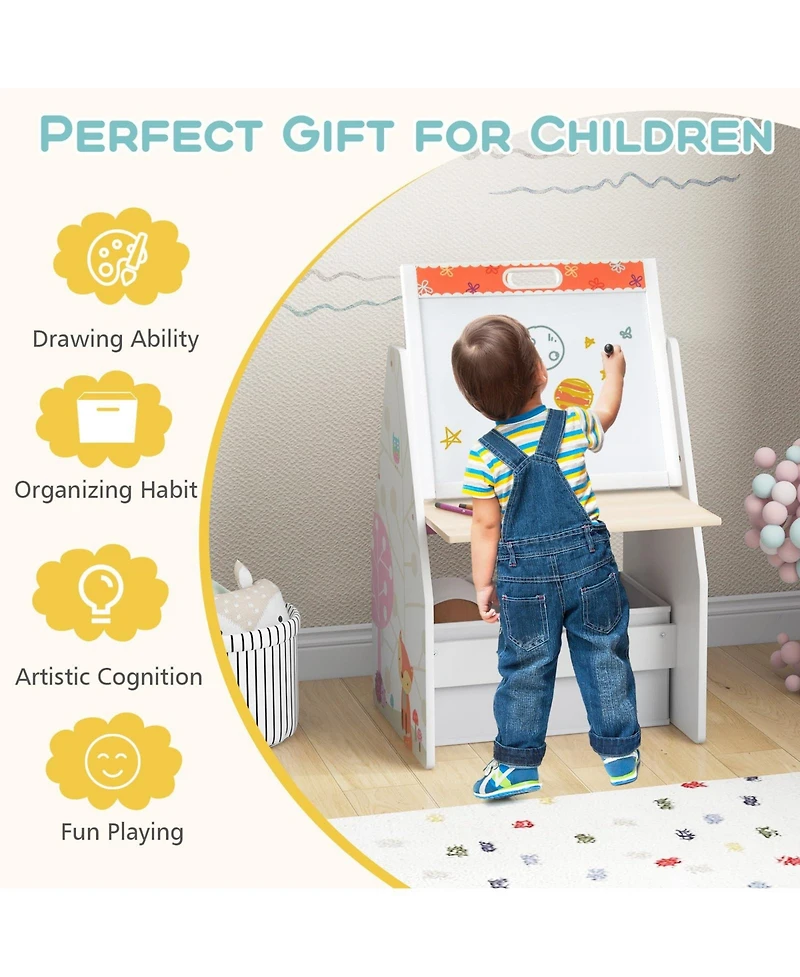 3 in 1 Kids Easel and Play Station Convertible with Chair and Storage Bins