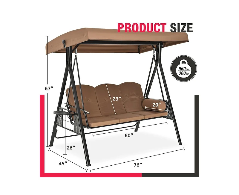 Pamapic Outdoor Metal Patio Swing with Canopy and Cushions