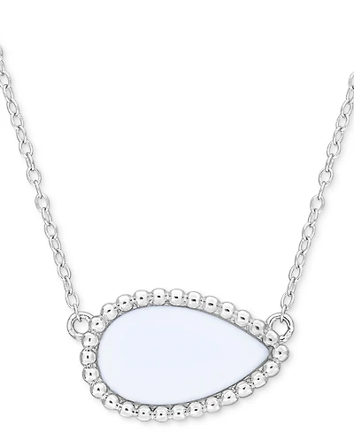 Black Agate Pear Bead Frame 17" Pendant Necklace Sterling Silver (Also White Agate, Malachite, & Lapis)