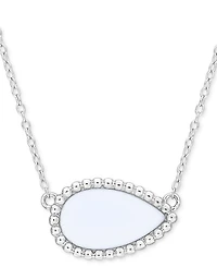 Black Agate Pear Bead Frame 17" Pendant Necklace Sterling Silver (Also White Agate, Malachite, & Lapis)