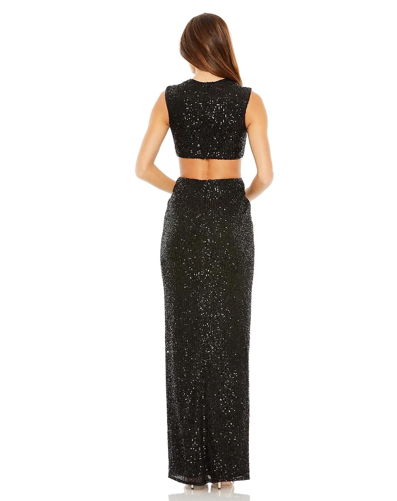 Mac Duggal Women's Sequin Twist Cut Out Open Back Gown