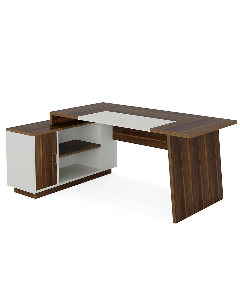 Tribesigns 70.5-Inch Executive Office Desk: Modern L-Shaped Desk with File Cabinet and Storage Shelves, Large Wood Computer Desk for Home Office, Waln