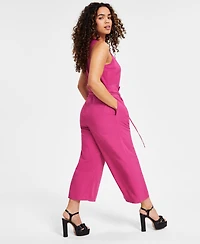 Bar Iii Petite Women's Sleeveless Crewneck Tie-Waist Jumpsuit