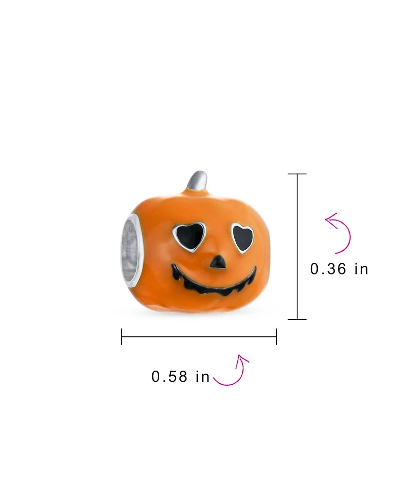 Bling Jewelry Halloween Heart Eyes Orange Pumpkin Charm Bead Enamel Sterling Silver