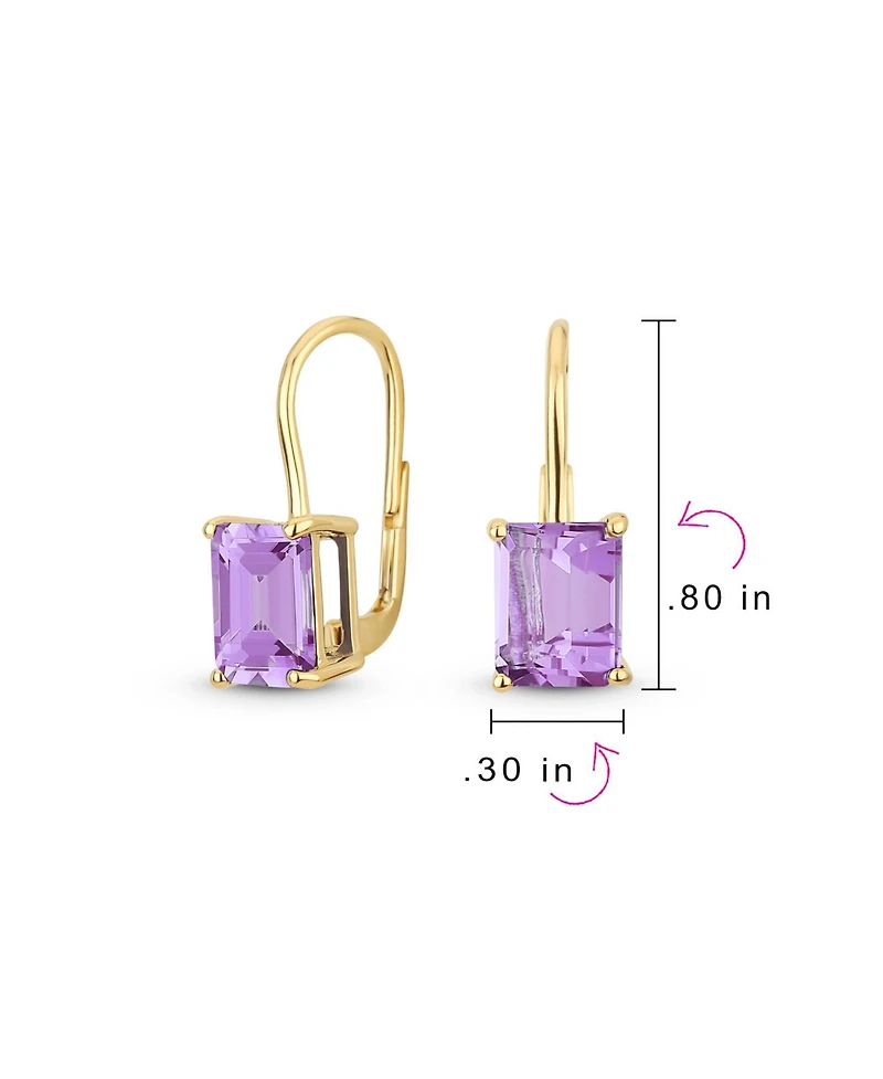 Bling Jewelry Large Purple Natural Amethyst Emerald Cut Drop Earrings Gold Plated .925 Silver