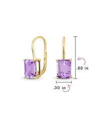 Bling Jewelry Large Purple Natural Amethyst Emerald Cut Drop Earrings Gold Plated .925 Silver
