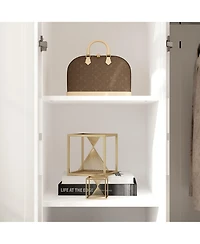 Famapy White Glass Doors Armoires Metal Frame Wardwore with Led Lights