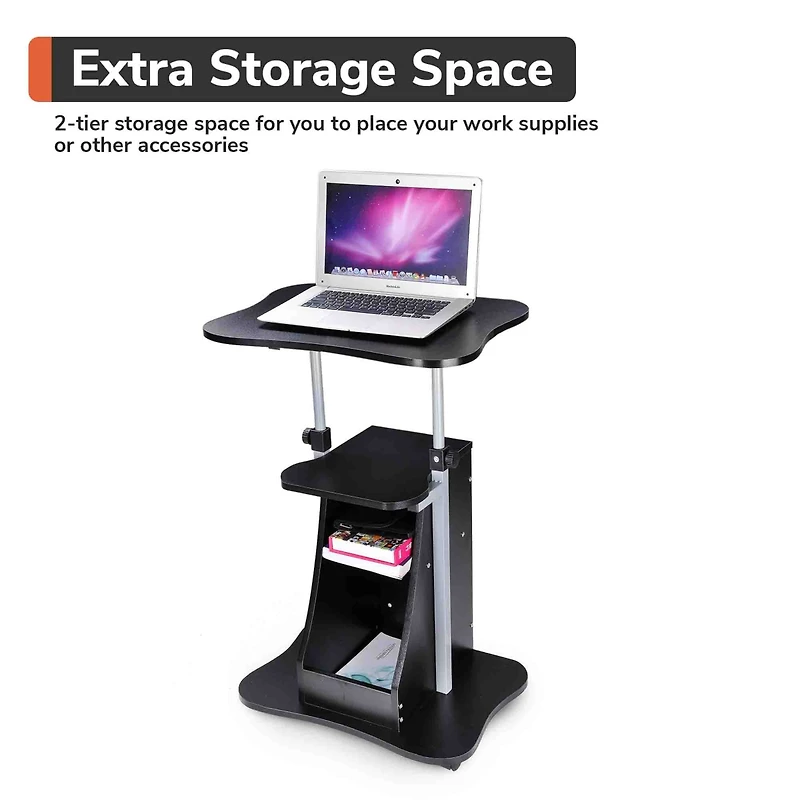 Yescom Lectern Podium Stand Portable Rolling Laptop Cart on Wheels Storage Mobile Height Adjustable Classroom Home Office Black