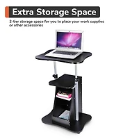 Yescom Lectern Podium Stand Portable Rolling Laptop Cart on Wheels Storage Mobile Height Adjustable Classroom Home Office Black