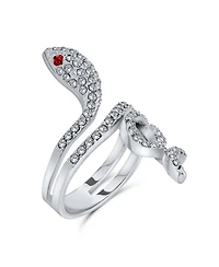 Bling Jewelry Spiral Wrap Serpent Snake Fashion Statement Ring Red Eye Cubic Zirconia Pave Cz Silver Plated Brass