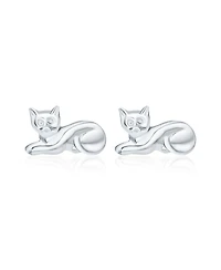 Bling Jewelry Cute Sweet Animal Pet Sitting Laying Kitten Kitty Curious Cat Stud Earrings Polished Shinny .925 Sterling Silver