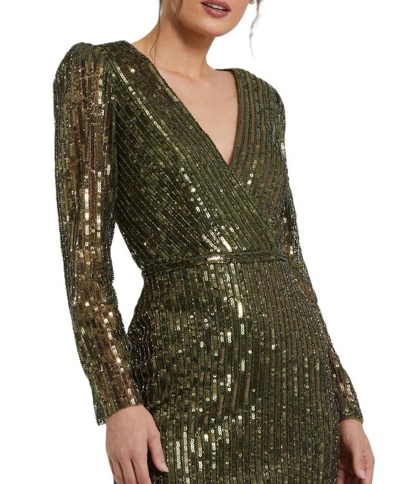 Mac Duggal Women's Long Sleeve Sequined Mini Dress