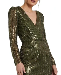 Mac Duggal Women's Long Sleeve Sequined Mini Dress