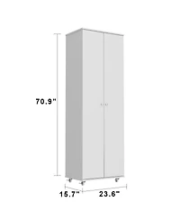 Famapy White Wood Bookcase with adjustable Shelves, 2 door