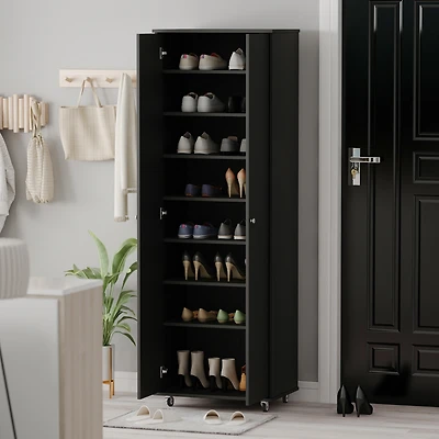 Famapy White Wood Bookcase with adjustable Shelves, 2 door