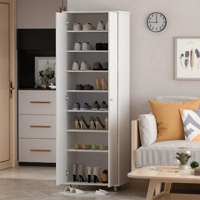 Famapy White Wood Bookcase with adjustable Shelves, 2 door