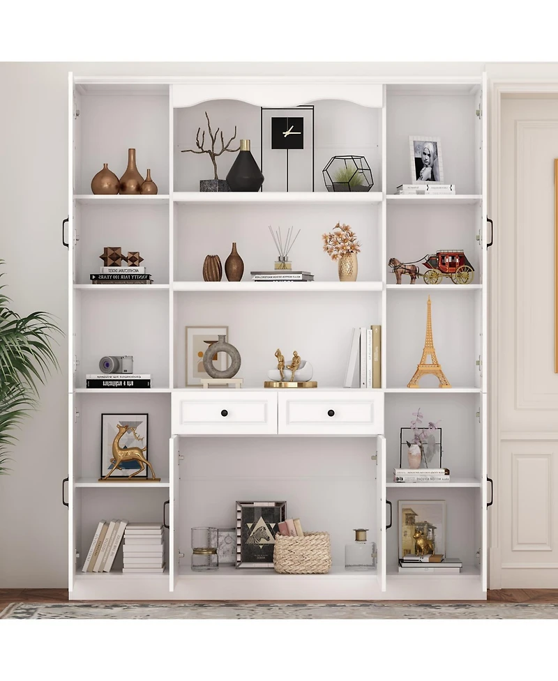 Famapy 14-Shelf Bookshelf Bookcase with Glass Doors, Adjustable Shelves