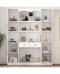 Famapy 14-Shelf Bookshelf Bookcase with Glass Doors, Adjustable Shelves