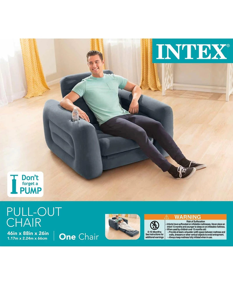Intex Inflatable Pull Out Sofa Chair Sleeper w/ Twin Sized Air Mattress (3 Pack)