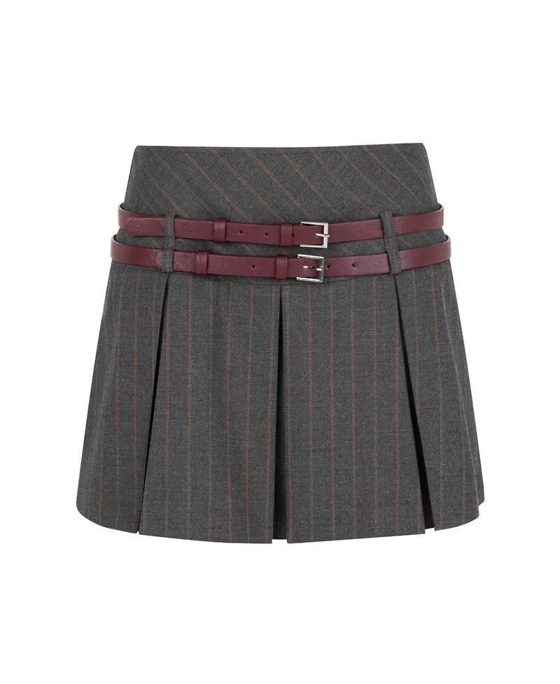 Nocturne Women's Double Belted Pleated Mini Skirt