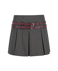 Nocturne Women's Double Belted Pleated Mini Skirt