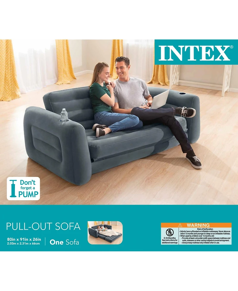 Intex Queen Size Inflatable Pull-Out Sofa Bed Couch and Chair Sleeper, Dark Gray
