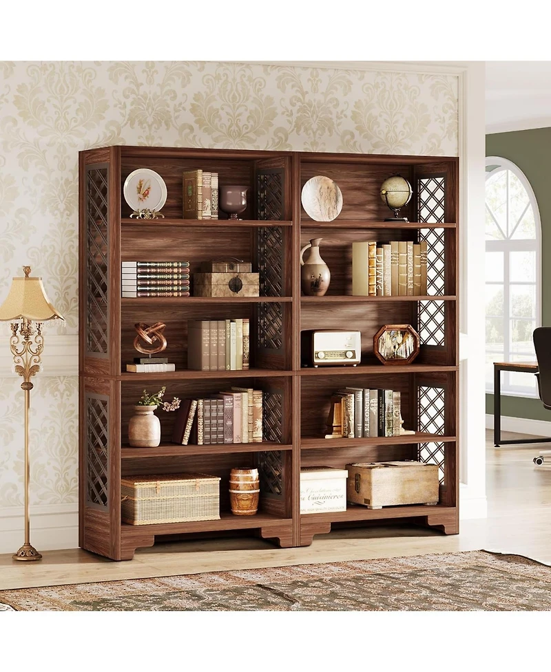 Tribesigns 6-Tier Bookcase, 70.8" Vintage Tall Bookcase, Floor Standing 5-Shelf Display Rack Storage Shelves Mid-Century Bookcase for Home Office, Liv